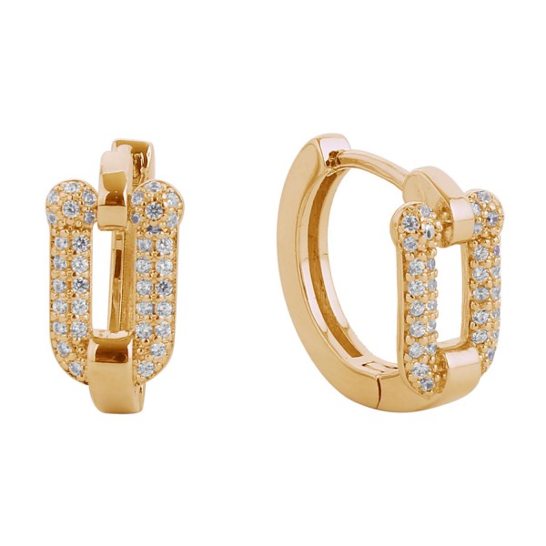 Wholesale gold Dipped Hinged Hoop Earrings Cubic Zirconia Buckle Detail D Hypoal
