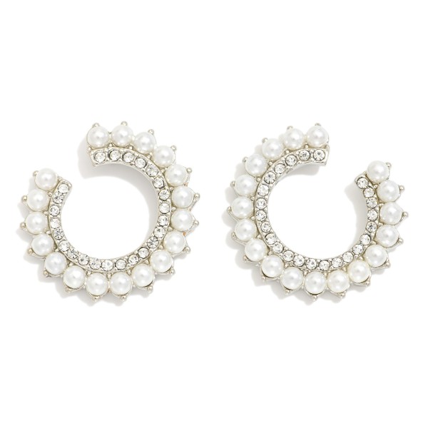 Wholesale pearl Rhinestone Studded Crescent Post Drop Earrings L