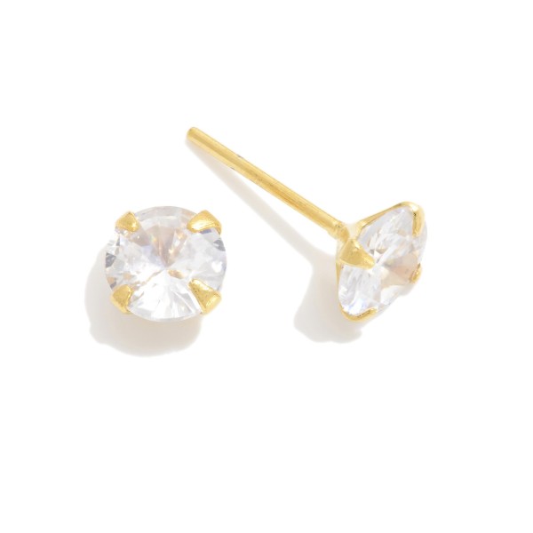 Wholesale cubic Zirconia Stud Earrings Martini Prong Setting L k Gold Hypoallerg