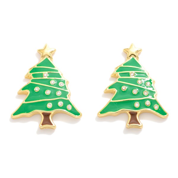Wholesale enamel Christmas Tree Stud Earrings Rhinestone Accents L