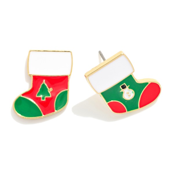 Wholesale enamel Christmas Stocking Post Drop Earrings L