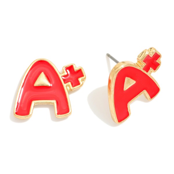 Enamel "A+" Stud Earrings 

- Approximately .5" L