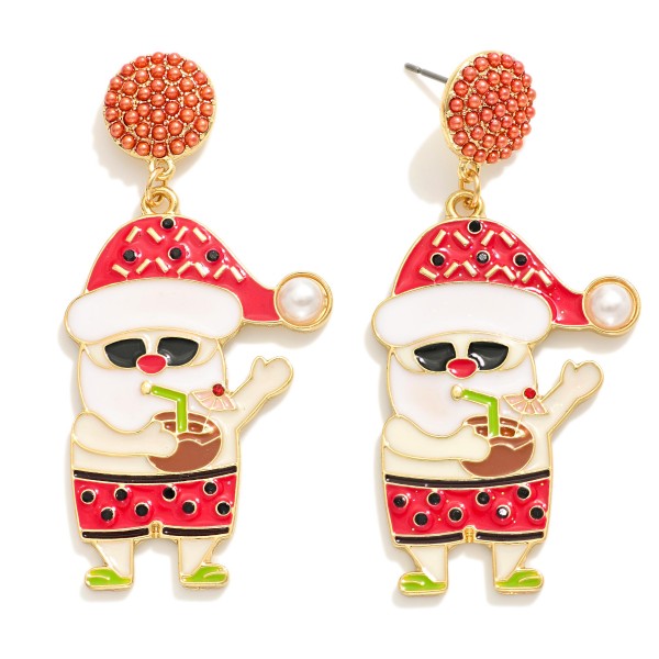 Wholesale enamel Tropical Santa Post Drop Earrings Pave Bead Post L