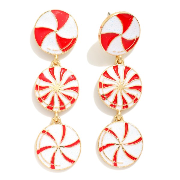 Enamel Christmas Candy Post Drop Earrings 
- Approximately 2.5" L