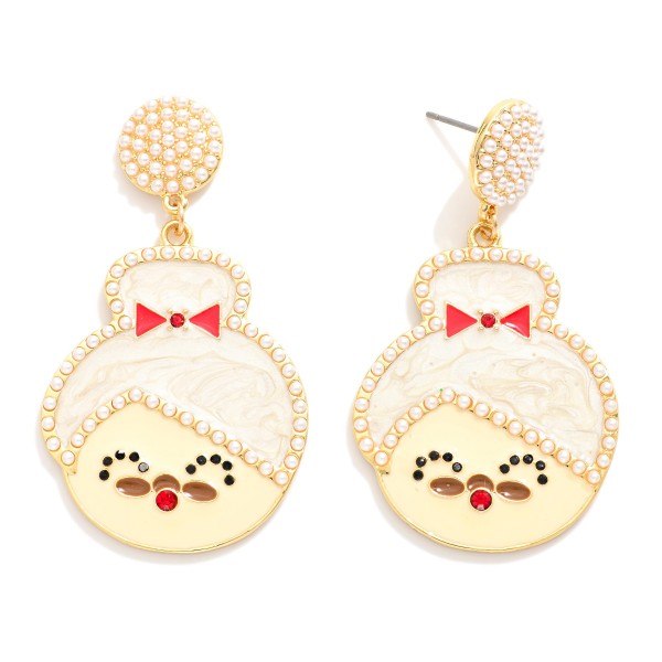 Wholesale enamel Mrs Claus Post Drop Earrings Pave Pearl Post L