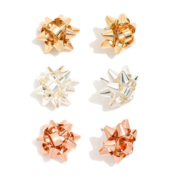 Wholesale set Three Metal Christmas Present Bow Post Drop Earrings L