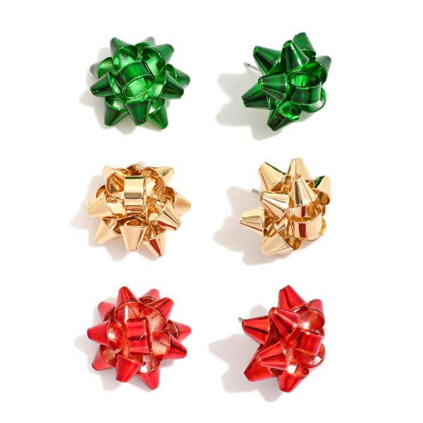 Wholesale set Three Metal Christmas Present Bow Post Drop Earrings L