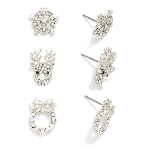 Wholesale set Three Rhinestone Studded Christmas Stud Earrings L