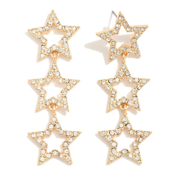 Wholesale linked Rhinestone Studded Hollow Star Post Drop Earrings L