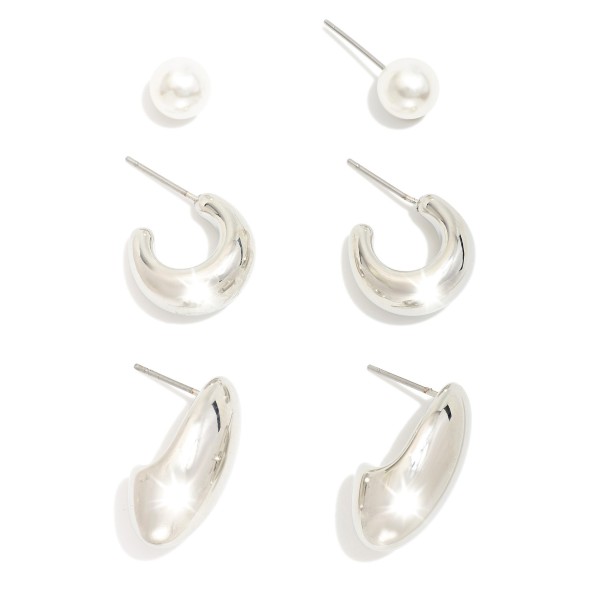 Wholesale set Three Earrings Metal Tones Pearl L