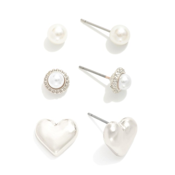 Wholesale set Three Studs Metal Tones Pearls L