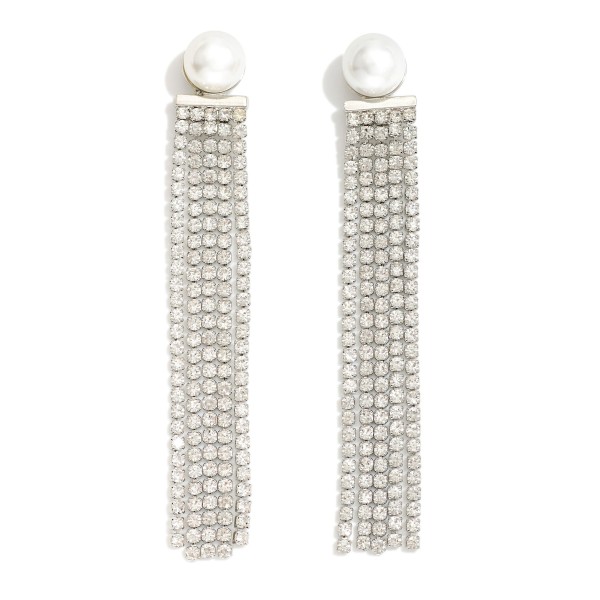 Wholesale pearl Post Drop Earrings Rhinestone Tassel Accent L