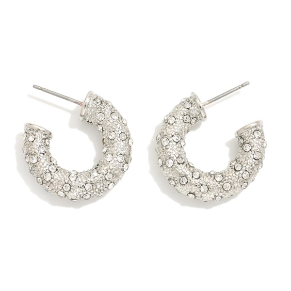 Wholesale textured Metal Hoop Earrings Rhinestone Accents D