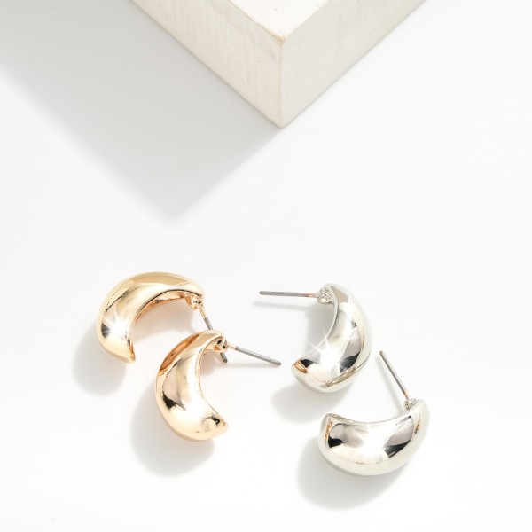 Metal Tone Post Drop Cuff Hoop Earrings 

- Approximately .75" L