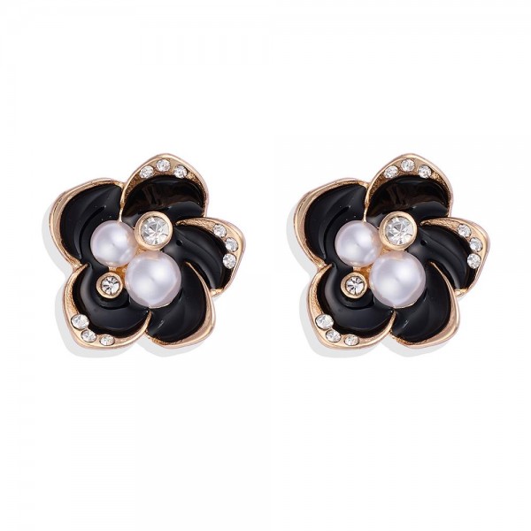 Wholesale painted Metal Flower Post Drop Earrings Pearls Rhinestones L