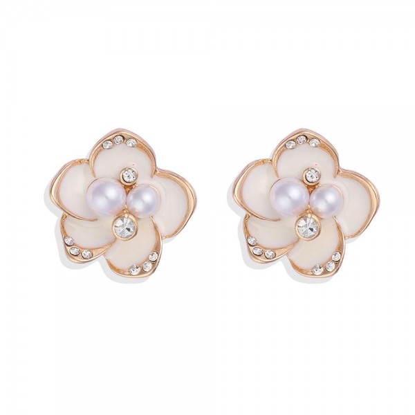 Wholesale painted Metal Flower Post Drop Earrings Pearls Rhinestones L