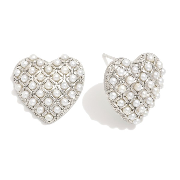 Wholesale pave Pearl Puffy Heart Post Drop Earrings L