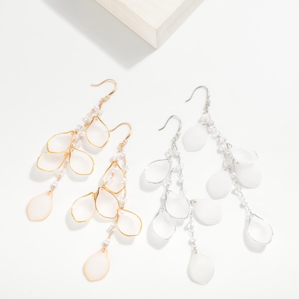 Chain Linked Opaque Petal Drop Earrings Featuring Pearls & Faceted Beads
- Approximately 4" L