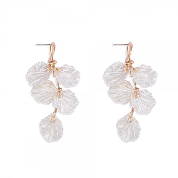 Wholesale linked Pearl Shell Post Drop Earrings Metal Knot Post Rhinestone Detai
