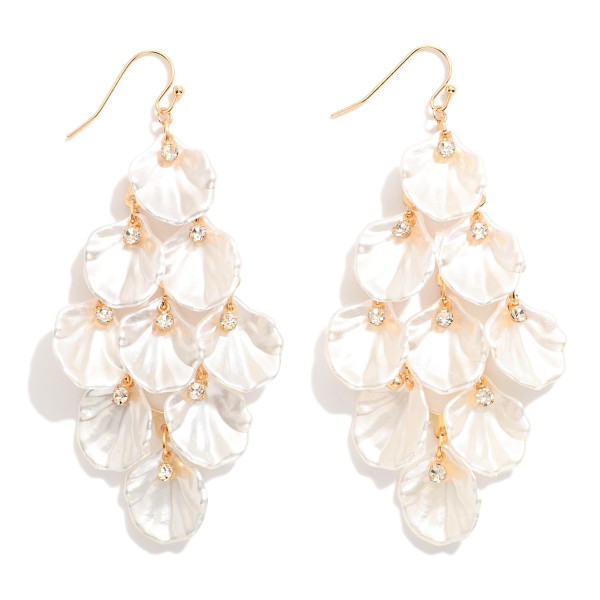 Wholesale linked Pearlescent Petal Drop Earrings Rhinestone Accents L