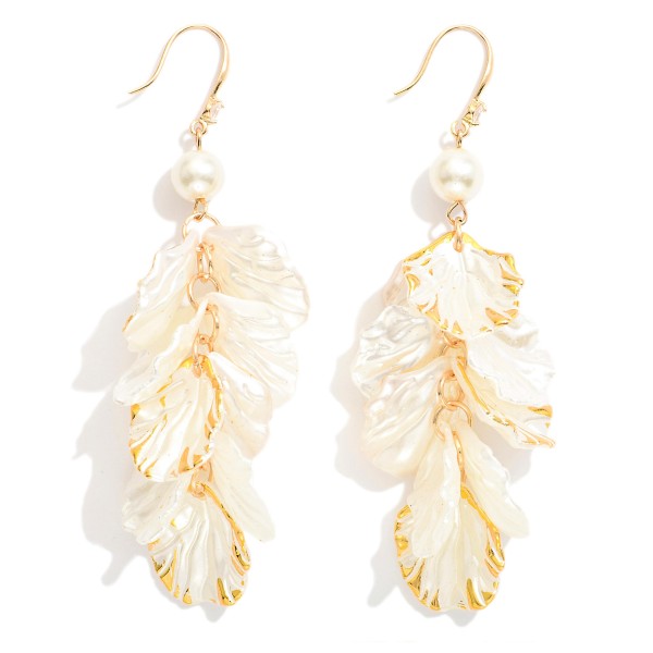 Wholesale linked Pearlescent Petal Drop Earrings Pearl Metal Accents L