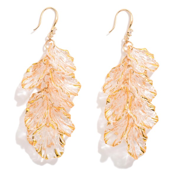 Wholesale linked Transparent Petal Drop Earrings Metal Accents L