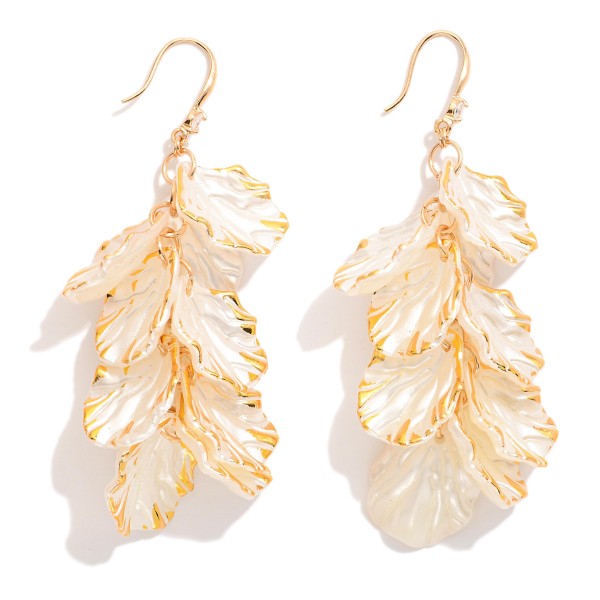 Wholesale linked Pearlescent Petal Drop Earrings Metal Accents L