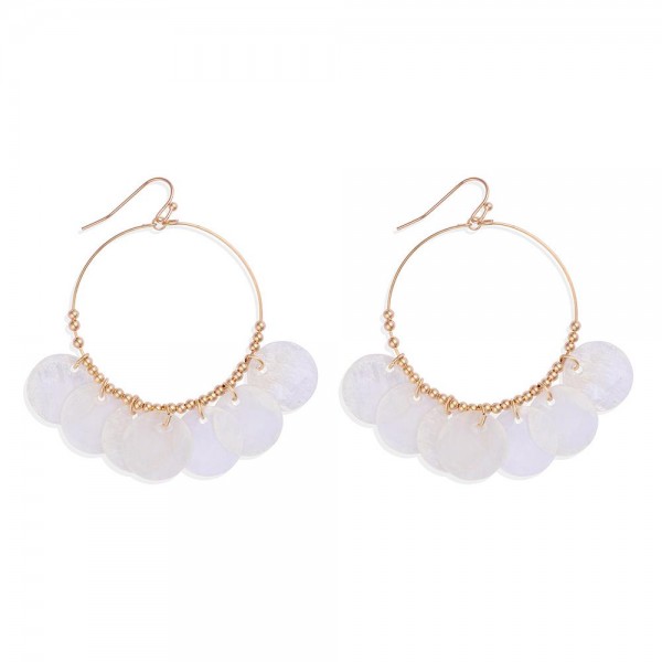 Wholesale metal Wire Hoop Drop Earrings Capiz Shell Metal Bead Accents L