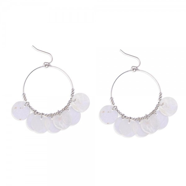 Wholesale metal Wire Hoop Drop Earrings Capiz Shell Metal Bead Accents L