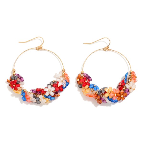 Wholesale glitter Acetate Flower Beaded Wire Hoop Drop Earrings L