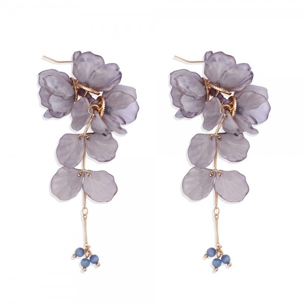 Wholesale linked Acrylic Flowers Flower Petal Drop Earrings Beaded Accents L
