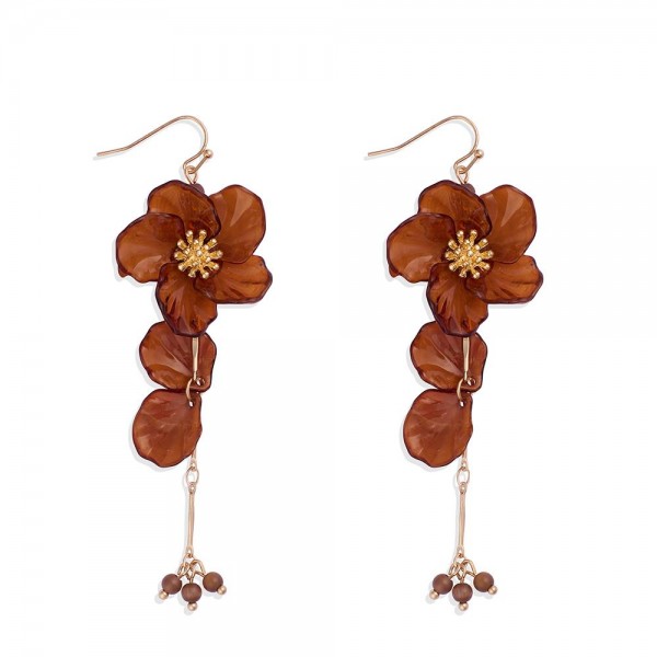 Wholesale acrylic Flower Drop Earrings Linked Flower Petals Beaded Accents L