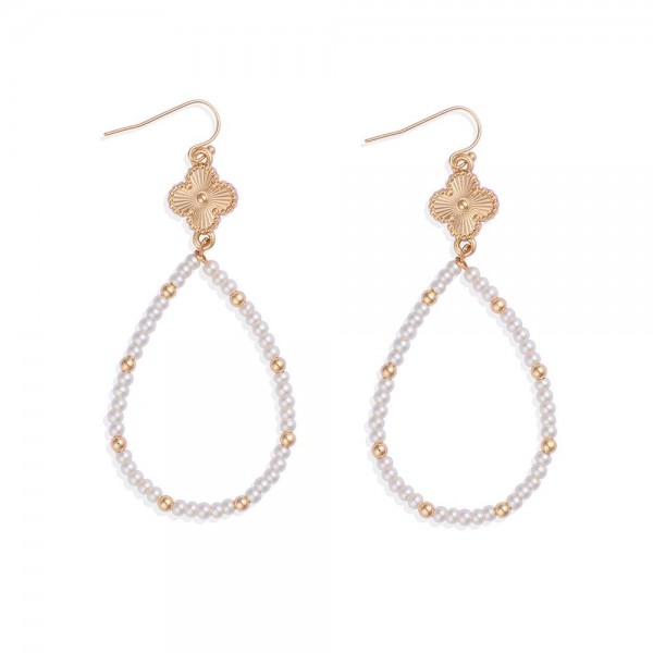 Wholesale pearl Beaded Teardrop Earrings Linked Metal Clover L