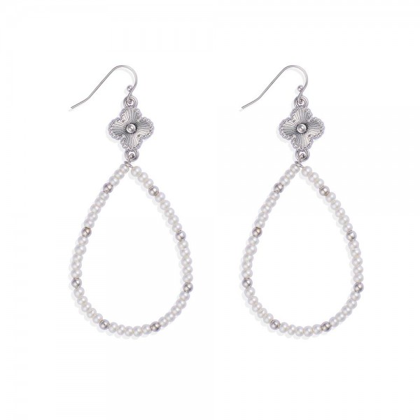 Wholesale pearl Beaded Teardrop Earrings Linked Metal Clover L