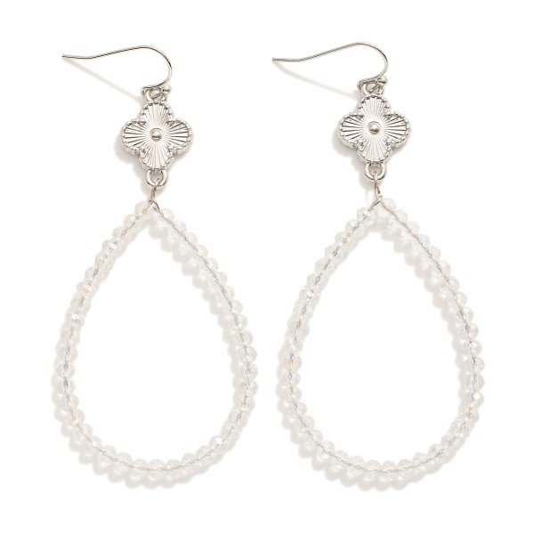 Wholesale faceted Bead Beaded Teardrop Drop Earrings Textured Clover Detail L