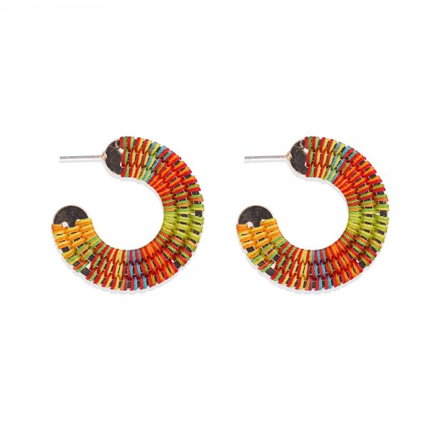 Wholesale multi Color String Wrapped Flatted Hoop Earrings D