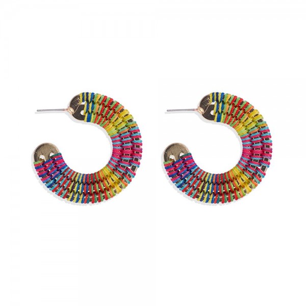Wholesale multi Color String Wrapped Flatted Hoop Earrings D