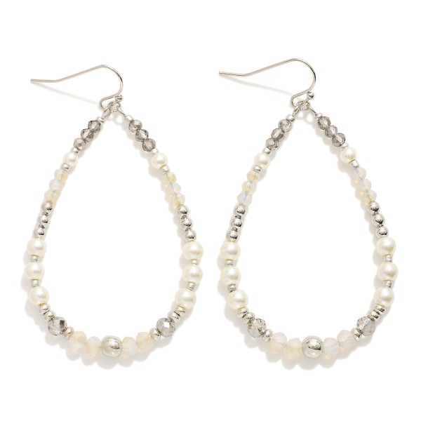 Wholesale beaded Teardrop Drop Earrings Metal Tones Pearls L