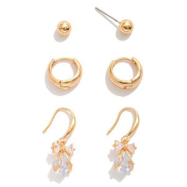 Wholesale set Three Metal Earrings Studs Hoops Rhinestone Drop Earrings
