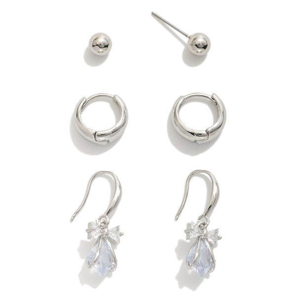 Wholesale set Three Metal Earrings Studs Hoops Rhinestone Drop Earrings