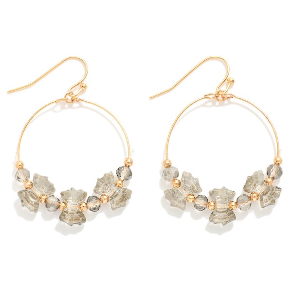 Wholesale metal Wire Hoop Drop Earrings Bow Bead Accents L