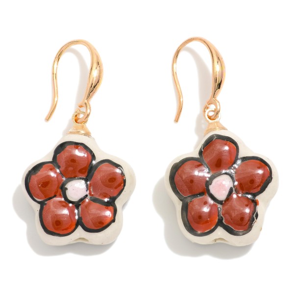 Wholesale hand Painted Ceramic Flower Drop Earrings L