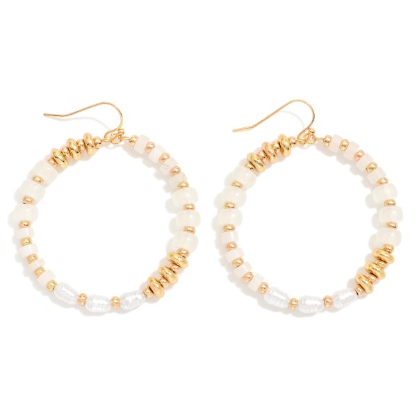 Wholesale beaded Drop Hoop Earrings Disc Beads Metal Tones Pearls L