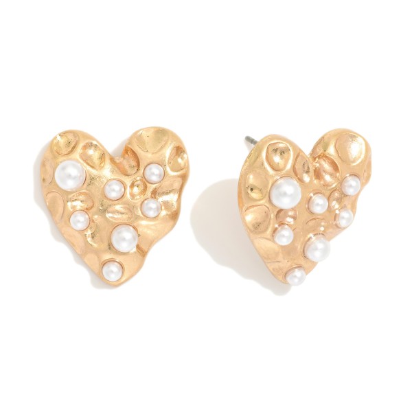 Wholesale metal Heart Drop Earrings Pearls Crater Accents L