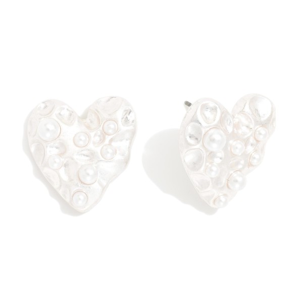 Wholesale metal Heart Drop Earrings Pearls Crater Accents L