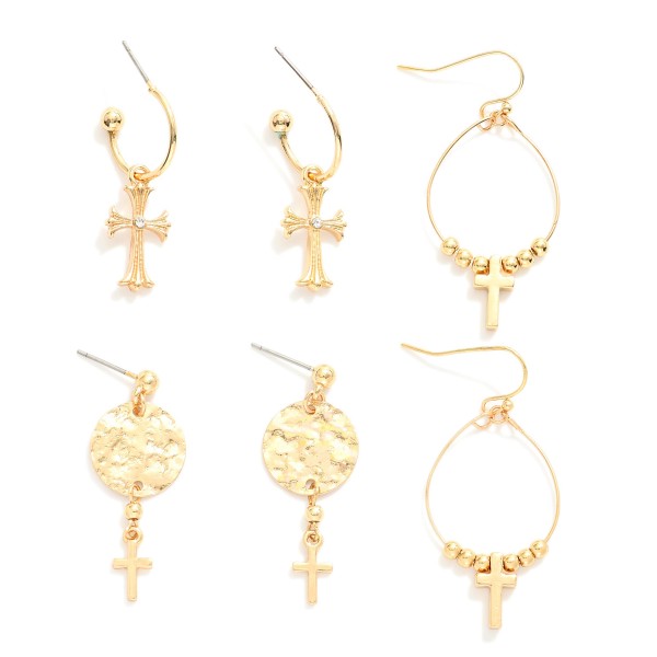 Wholesale set Three Metal Cross Drop Earrings L