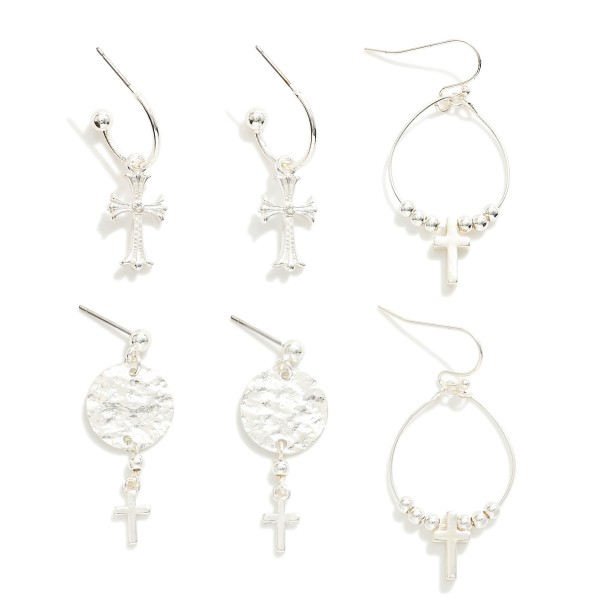 Wholesale set Three Metal Cross Drop Earrings L