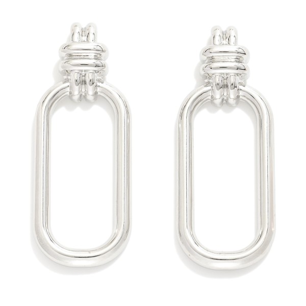 Wholesale metal Rounded Rectangle Post Drop Earrings Layered Metal Post L