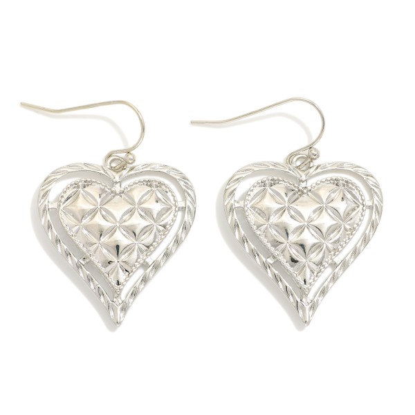 Wholesale metal Quilted Heart Drop Earrings Twisted Metal Border L