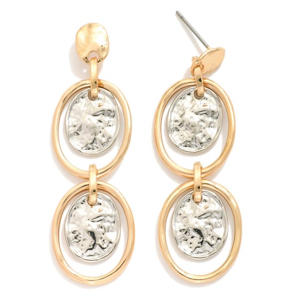 Wholesale linked Metal Hoop Post Drop Earrings Nesting Hammered Metal Oval Accen